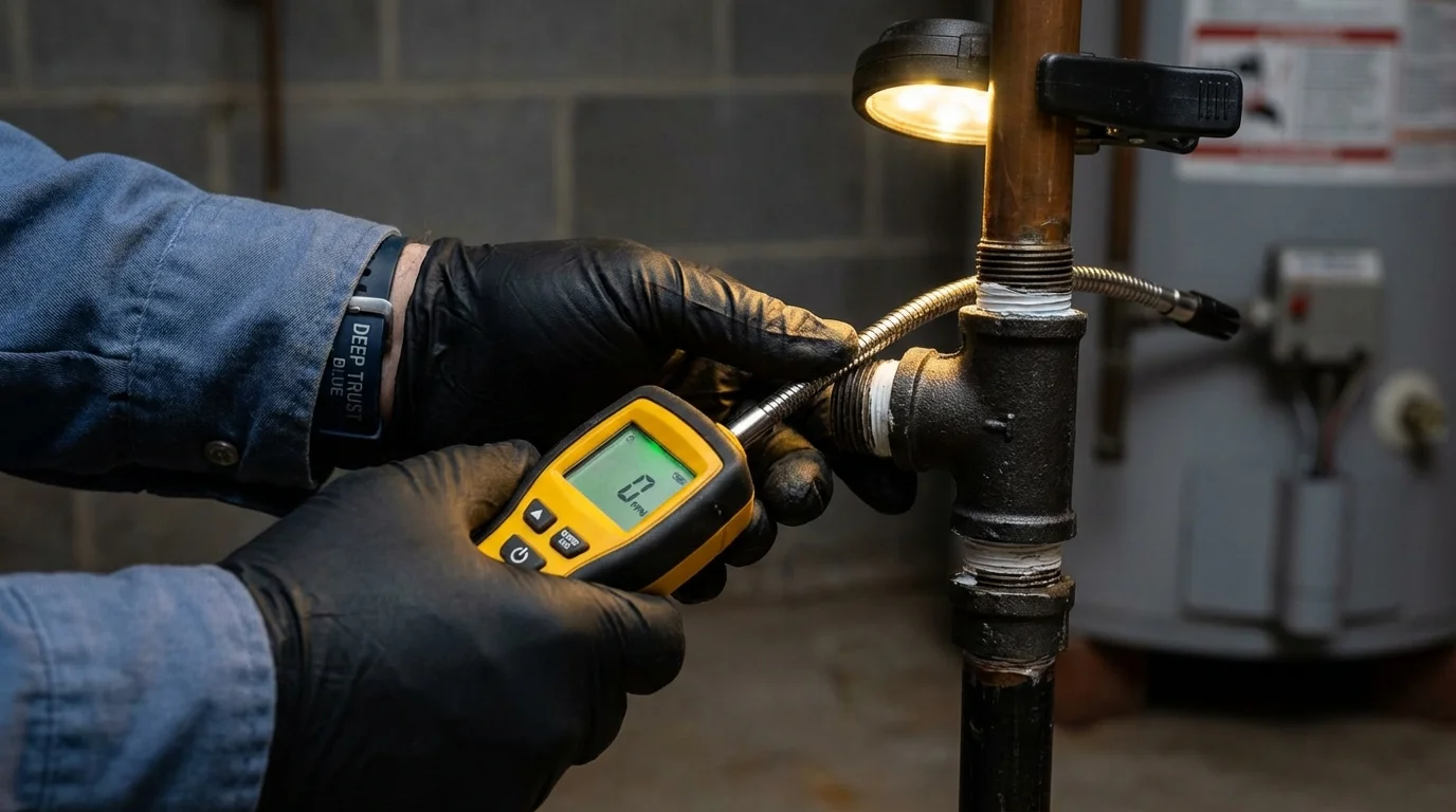 Gas leak detection with electronic sniffer by Johns Plumbing LLC in Topsham