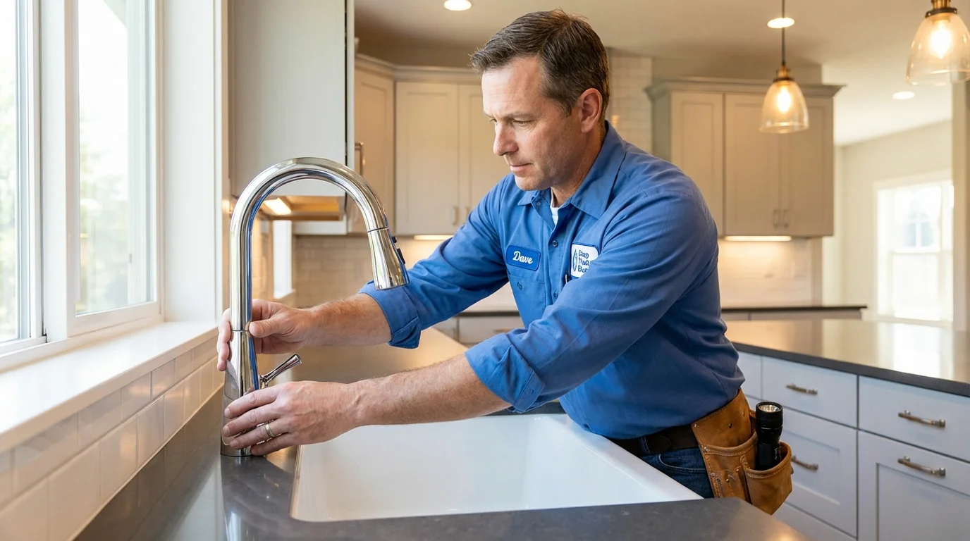 Kitchen faucet installation by Johns Plumbing LLC in Topsham