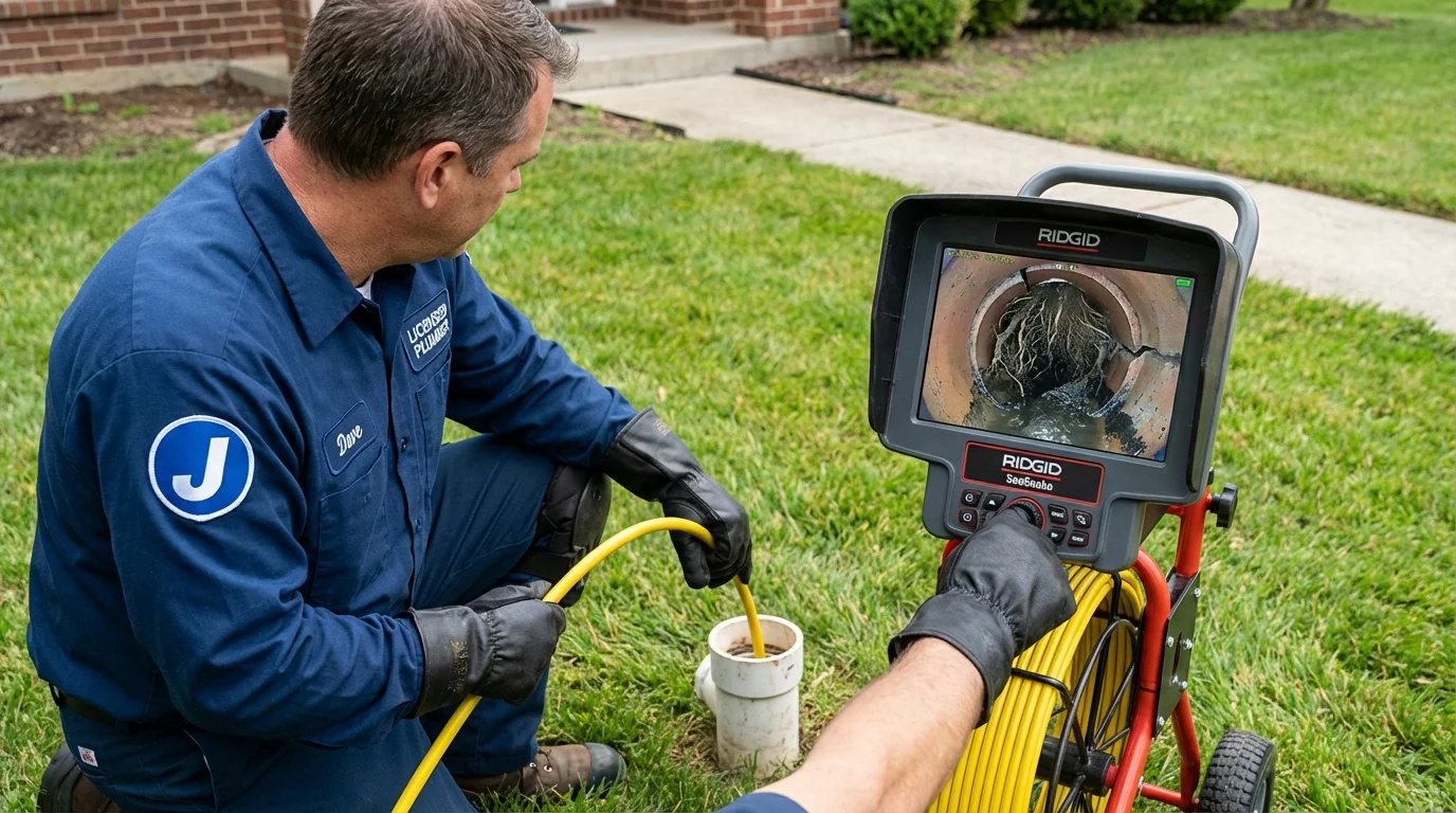 Sewer camera inspection being performed by Johns Plumbing LLC in Topsham
